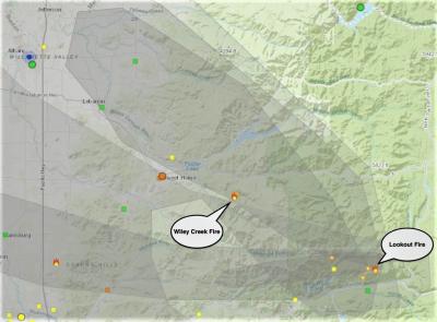 Wiley Creek Fire map -- Aug. 14