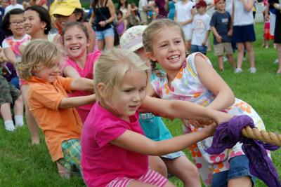 Children playing tug-o-war